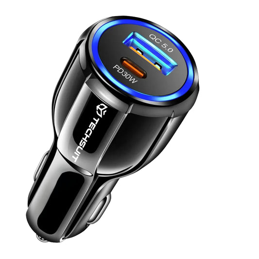Auto-Ladegerät Techsuit TE-022 Premium, 60W, 3A, 1 x USB-A - 1 x USB-C, Schwarz