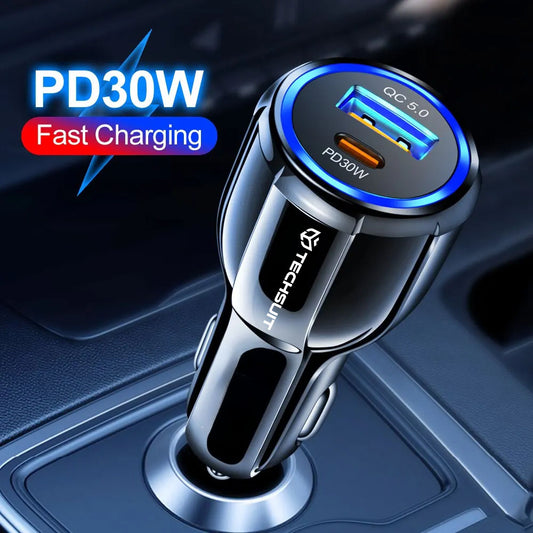 Auto-Ladegerät Techsuit TE-022 Premium, 60W, 3A, 1 x USB-A - 1 x USB-C, Schwarz