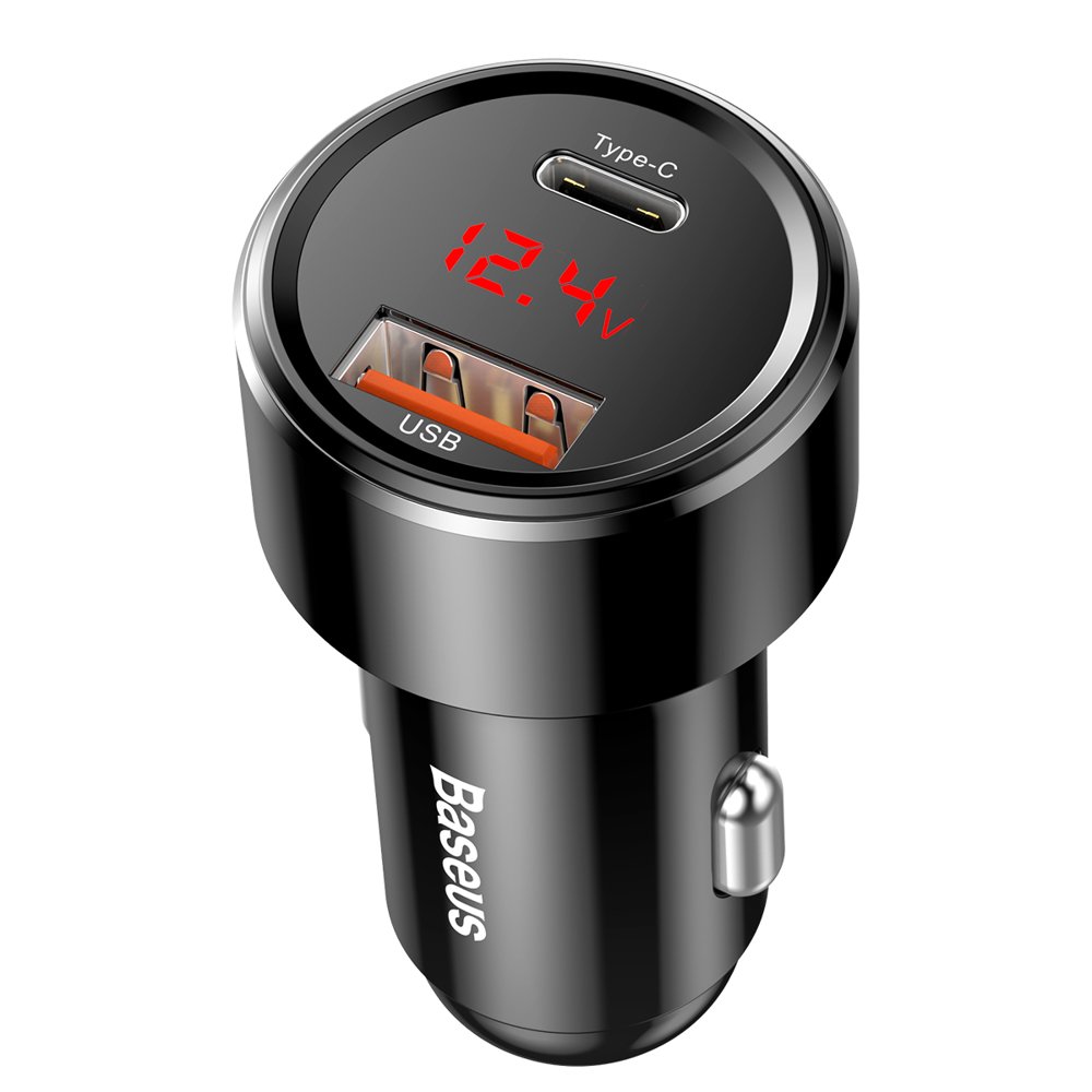 Baseus Magic Display Series Car Charger, 45W, 6A, 1 x USB-A - 1 x USB-C, Black CCMLC20C-01