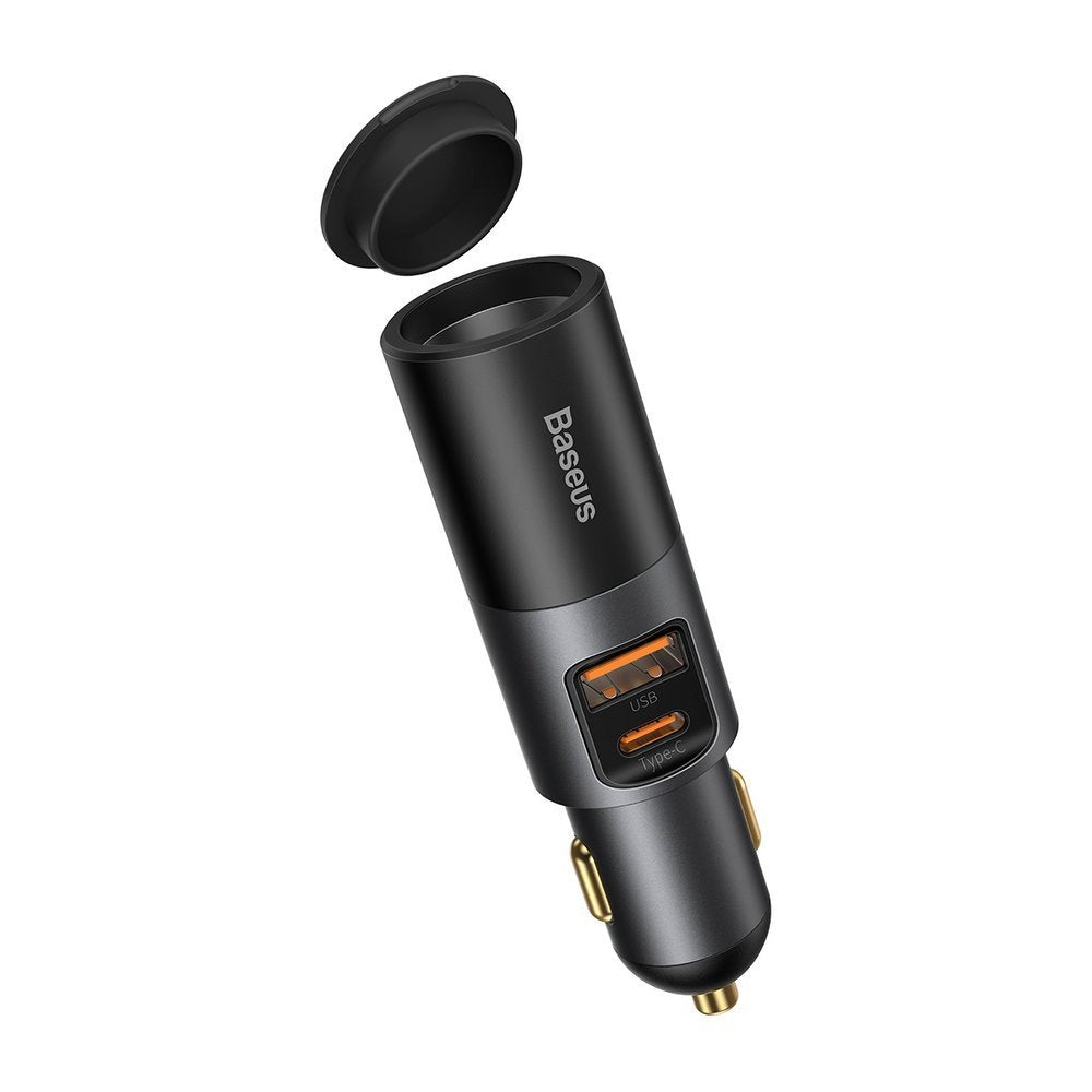 Baseus Share Together Autoladegerät, 120 W, 3 A, 1 x Zigarettenanzünder-Erweiterung – 1 x USB-A – 1 x USB-C, Grau CCBT-C0G