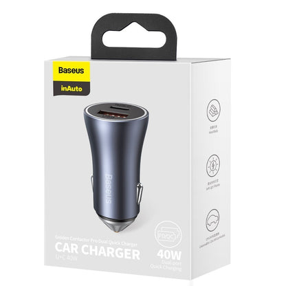 Baseus Golden Contactor Pro Car Charger, 40W, 3A, 1 x USB-A - 1 x USB-C, Gray CCJD-0G