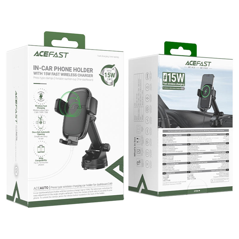 Acefast D49 Wireless Car Charger, 15W, 1.67A, Black