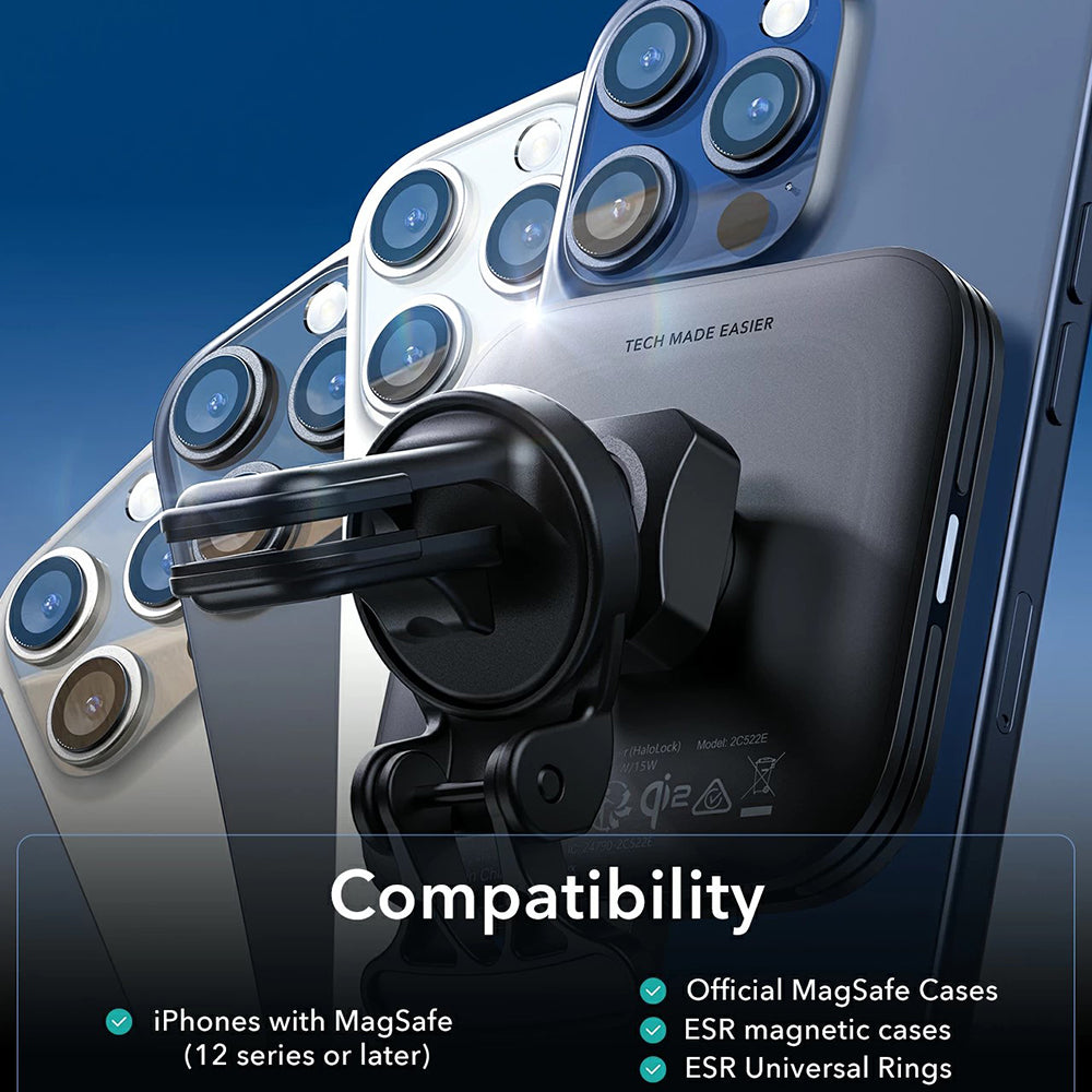 Kfz-Wireless-Ladegerät ESR HaloLock Vent, 15W, 1.67A, Schwarz