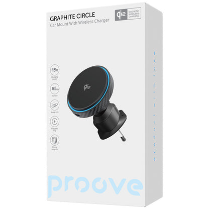 Proove Graphite Circle Wireless Car Charger, 15W, 1.67A, Black WHGC15010001