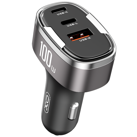 Auto-Ladegerät XO Design CC61, 100W, 3A, 1 x Lightning - 1 x USB-A - 1 x USB-C, Grau