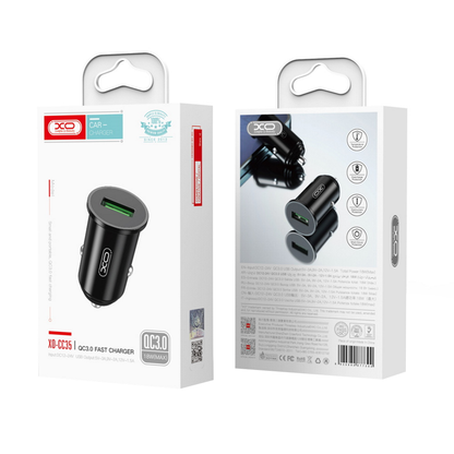 XO Design CC35 Car Charger, 18W, 3A, 1 x USB-A, Black