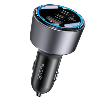 Yesido Y59 Car Charger, 200W, 5A, 1 x USB-A - 2 x USB-C, Black