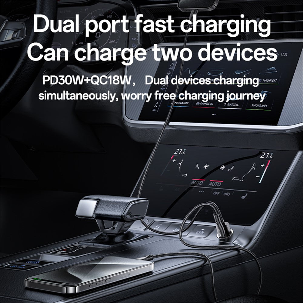 Yesido Y68 Car Charger, 30W, 3A, 1 x USB-A - 1 x USB-C, Black