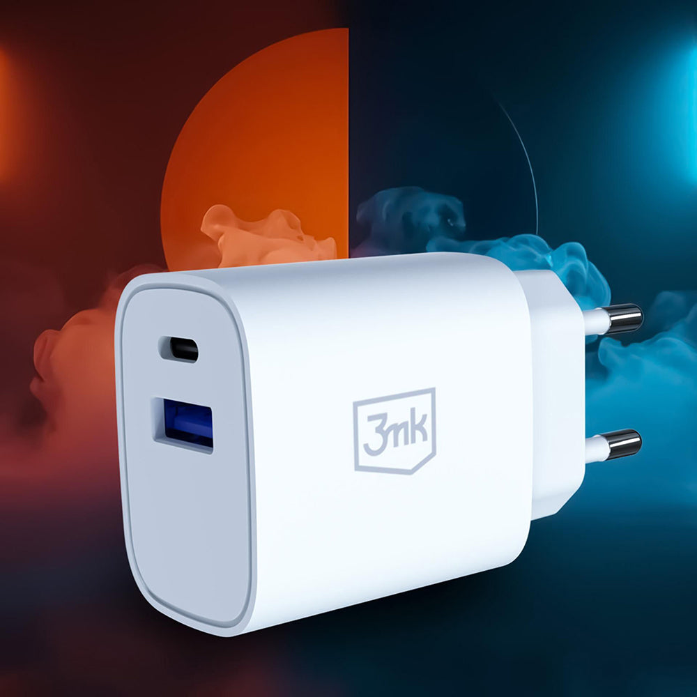 3MK FlowPower Netzladegerät, 30W, 1 x USB-A - 1 x USB-C, Weiß