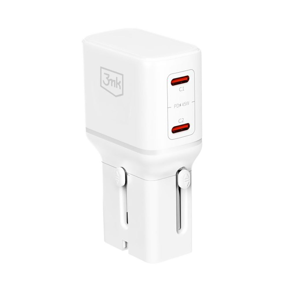 3MK Globe Travel Netzladegerät, 45W, 3A, 2 x USB-C, Weiß