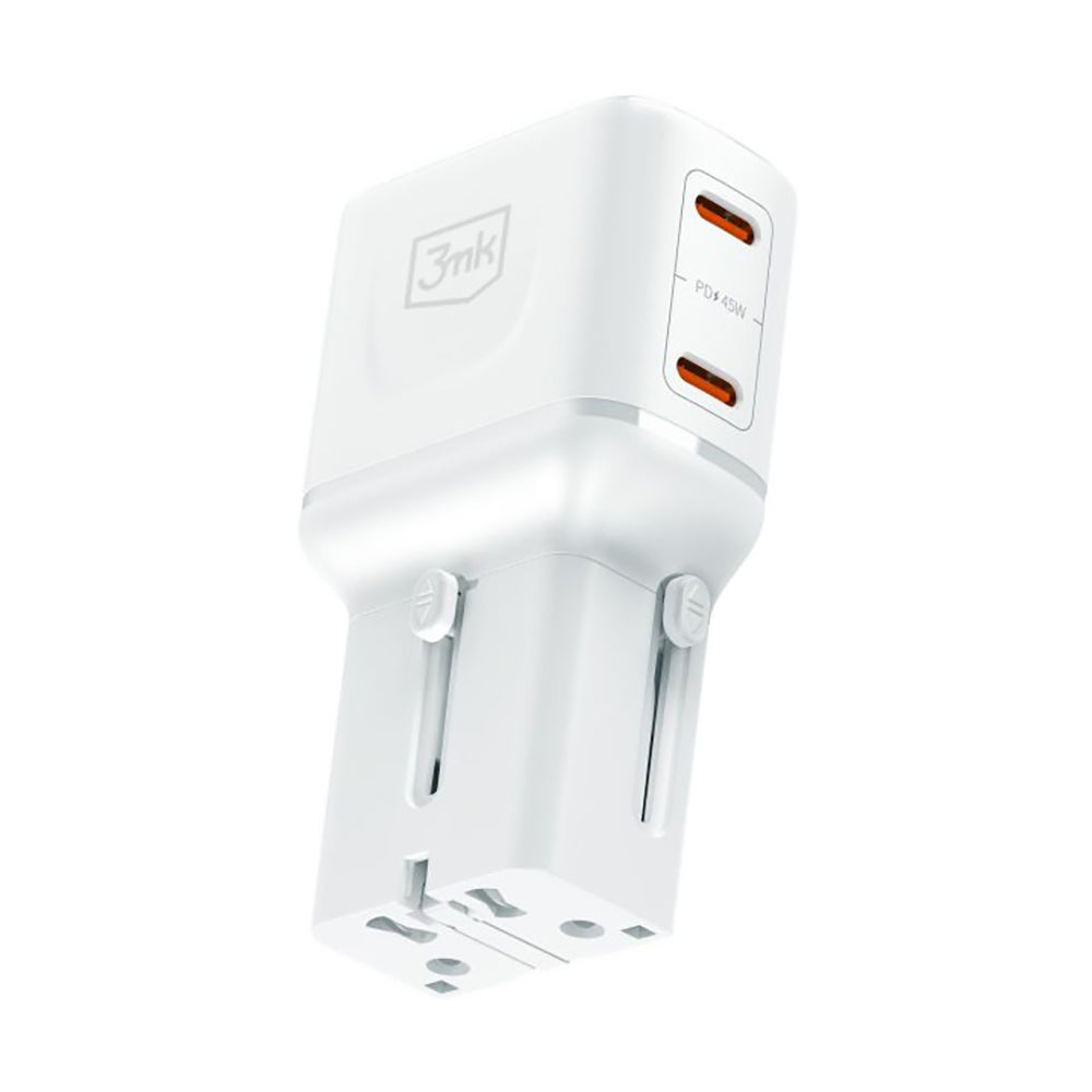 3MK Globe Travel Netzladegerät, 45W, 3A, 2 x USB-C, Weiß