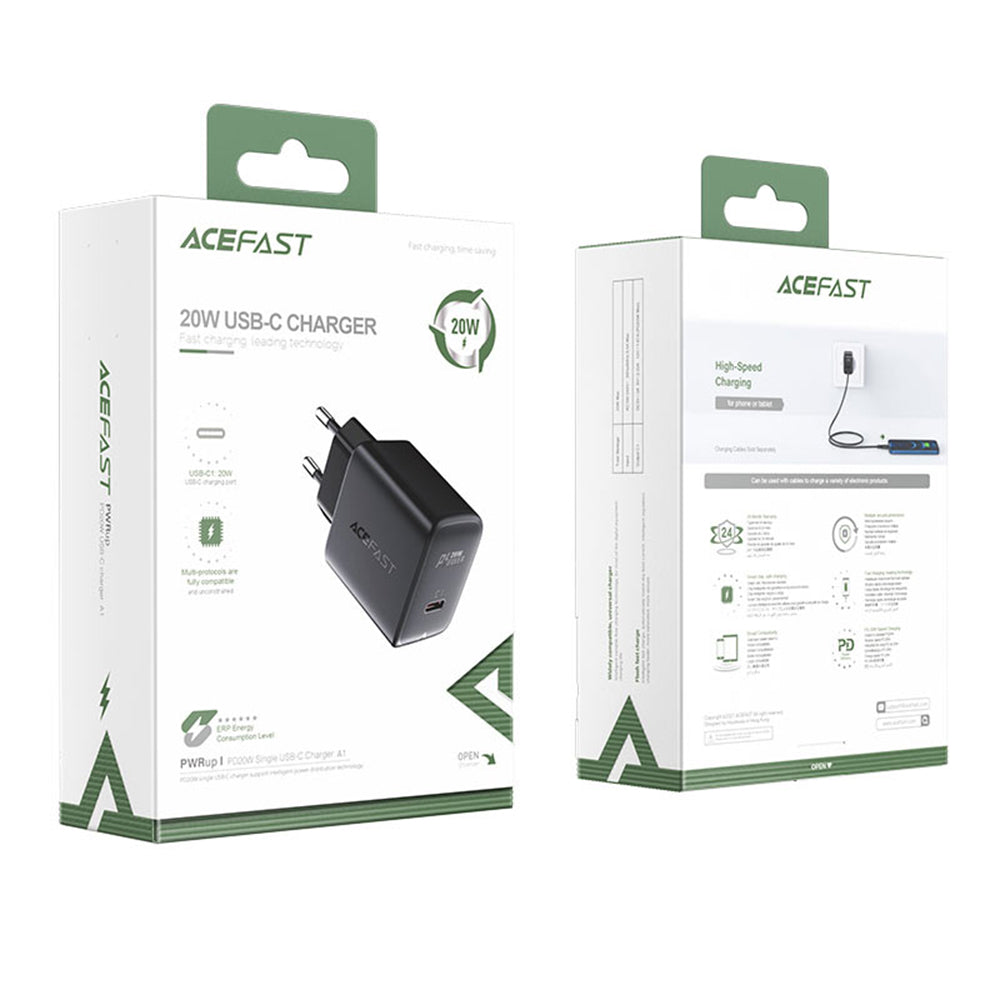 Netzladegerät Acefast A1, 20W, 3A, 1 x USB-C, Schwarz
