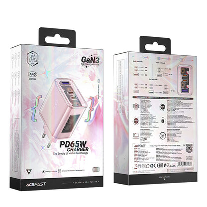 Netzladegerät Acefast A45 Exploration, 65W, 3.25A, 1 x USB-A - 2 x USB-C, Rosa