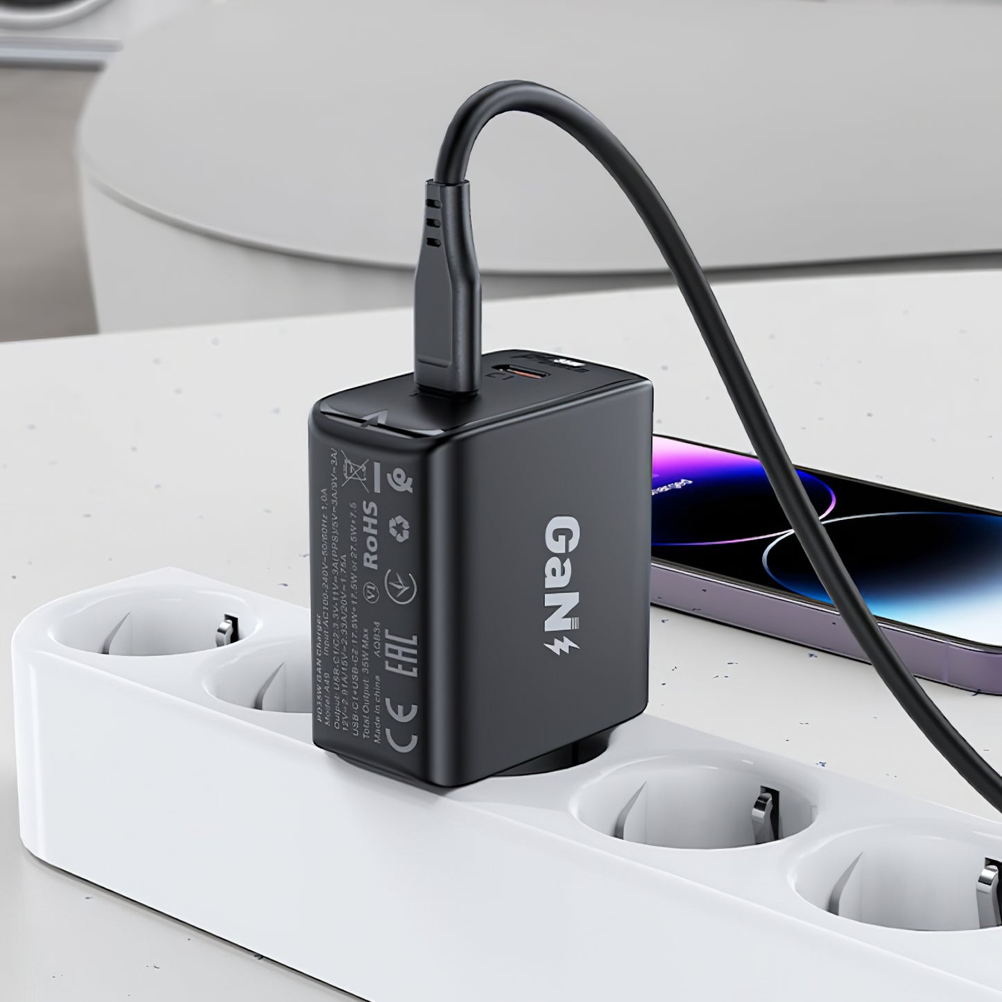 Acefast A49 Netzwerkladegerät, 35 W, 3 A, 2 x USB-C, Schwarz