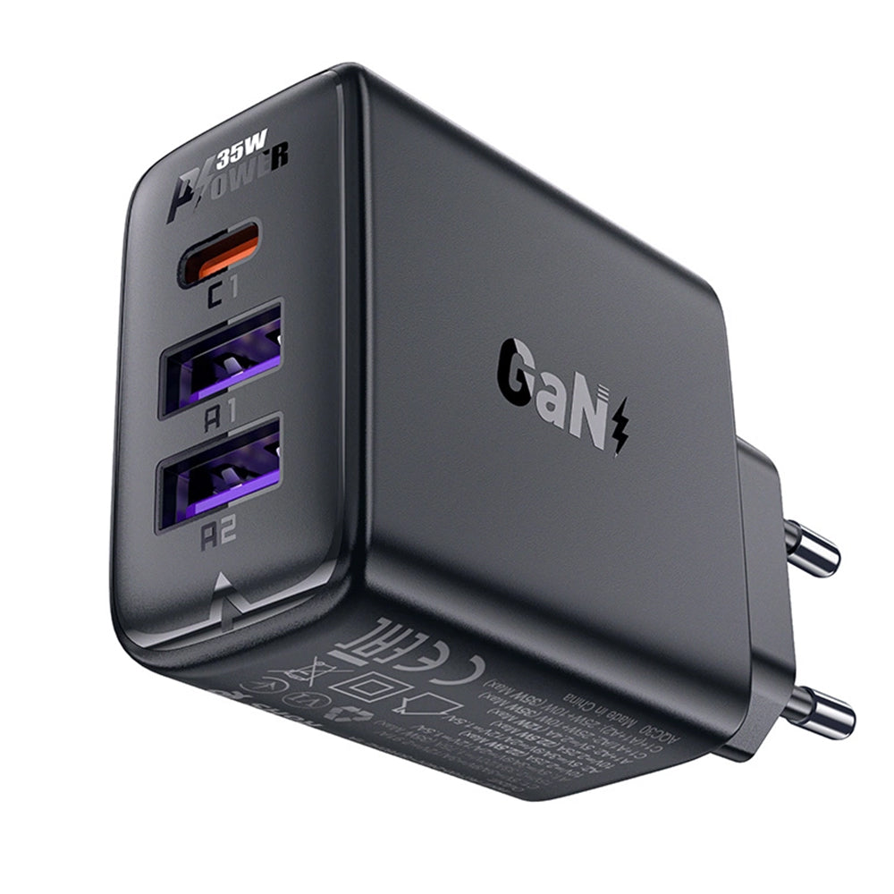 Netzladegerät Acefast A57, 35W, 3A, 2 x USB-A - 1 x USB-C, Schwarz