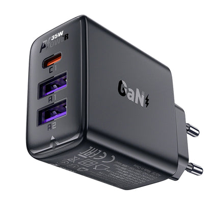 Netzladegerät Acefast A57, 35W, 3A, 2 x USB-A - 1 x USB-C, Schwarz