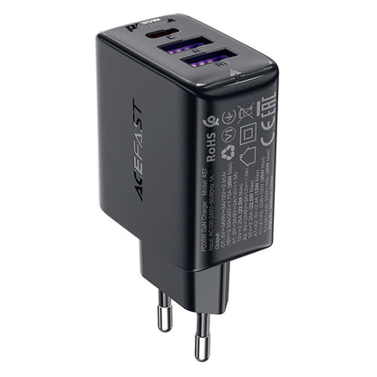 Netzladegerät Acefast A57, 35W, 3A, 2 x USB-A - 1 x USB-C, Schwarz
