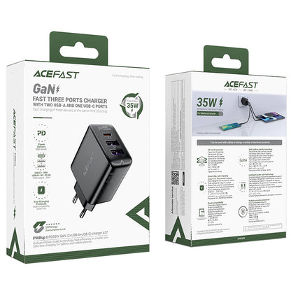 Netzladegerät Acefast A57, 35W, 3A, 2 x USB-A - 1 x USB-C, Schwarz