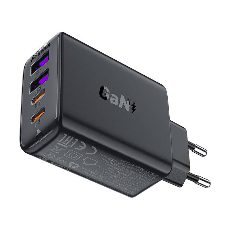 Acefast A61 Netzwerkladegerät, 45 W, 3 A, 2 x USB-A – 2 x USB-C, Schwarz