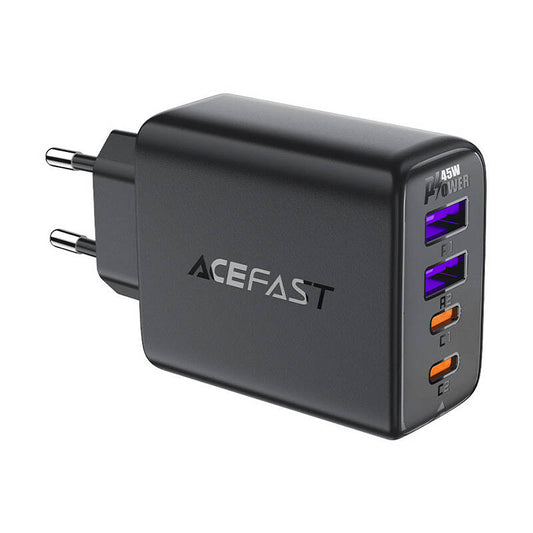 Acefast A61 Netzwerkladegerät, 45 W, 3 A, 2 x USB-A – 2 x USB-C, Schwarz