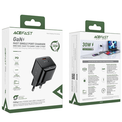 Netzladegerät Acefast A77, 30W, 3A, 1 x USB-C, Schwarz