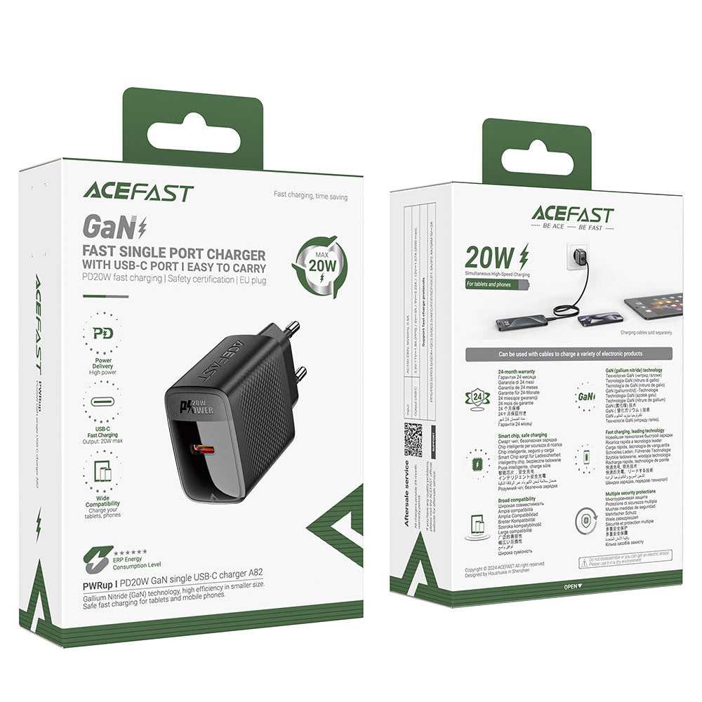 Netzladegerät Acefast A82, 20W, 3A, 1 x USB-C, Schwarz