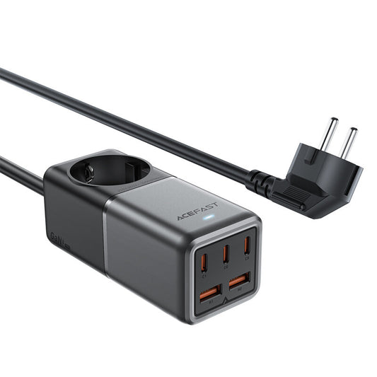 Network Charger Acefast Z2 GaN, 75W, 5A, 2 x USB-A - 3 x USB-C - 1 x Schuko, Grey