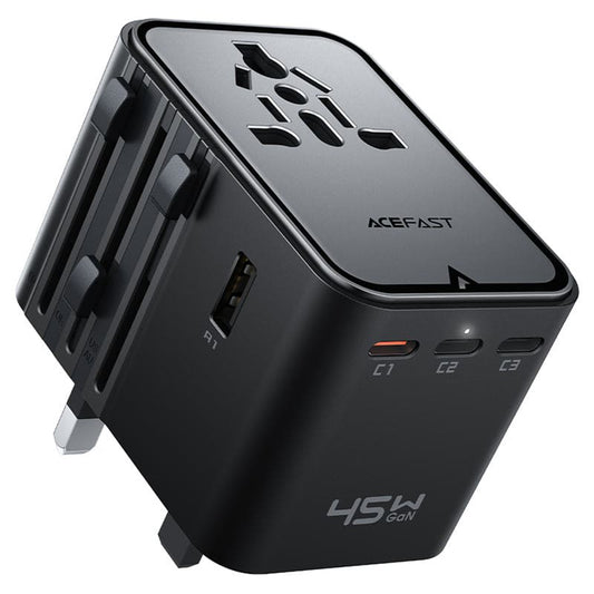Acefast Z8 Travel Netzladegerät, 45W, 3A, 2 x USB-A - 3 x USB-C, Schwarz