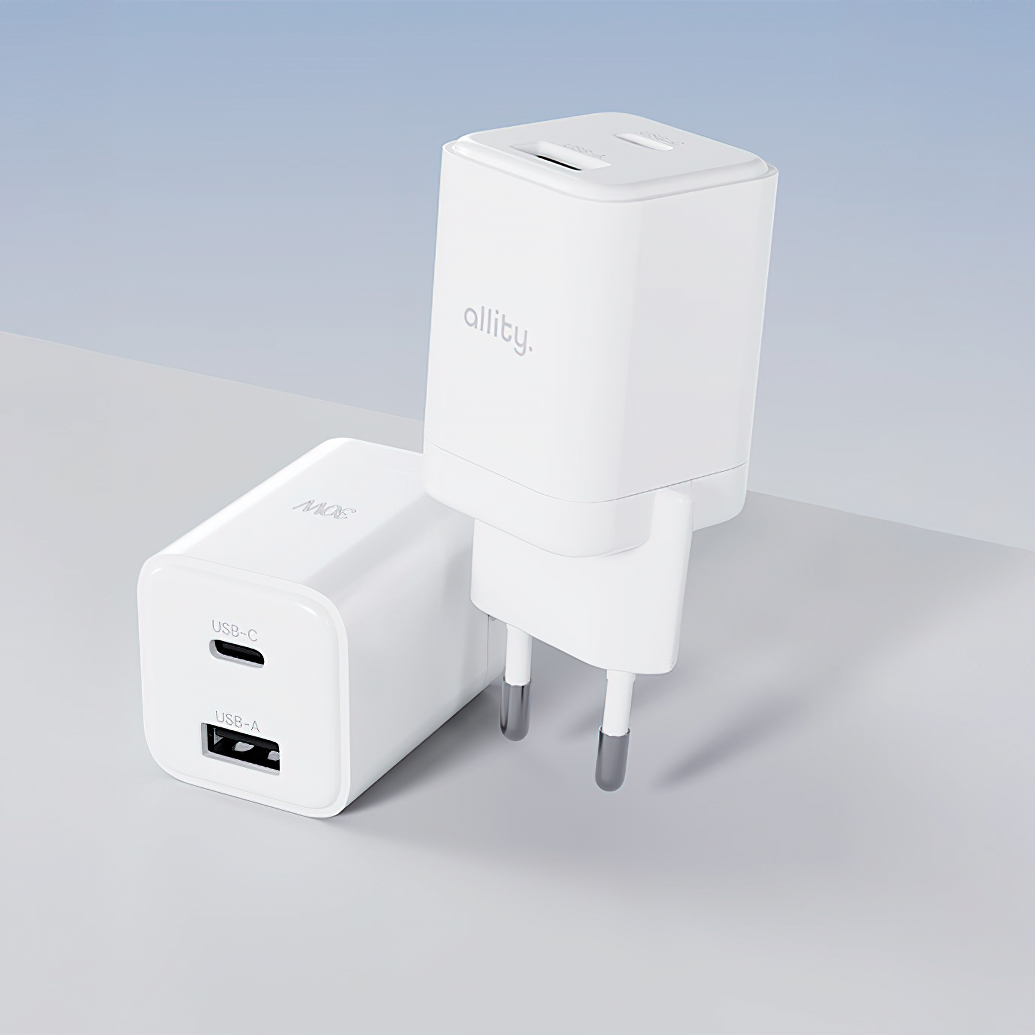 Netzladegerät Allity. ATC-01-30WAC Mini, 30W, 3A, 1 x USB-A - 1 x USB-C, Weiß