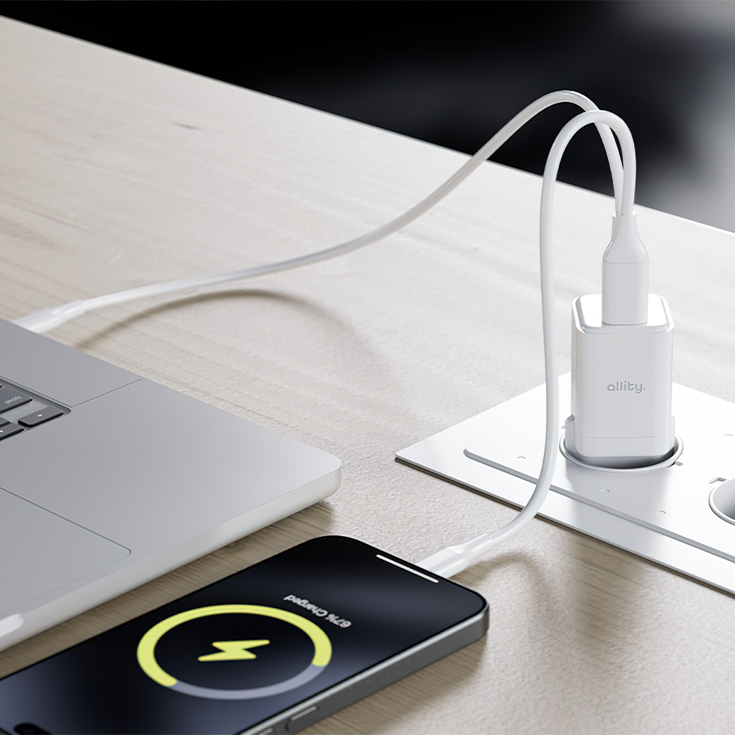 Netzladegerät Allity. ATC-01-30WAC Mini, 30W, 3A, 1 x USB-A - 1 x USB-C, Weiß