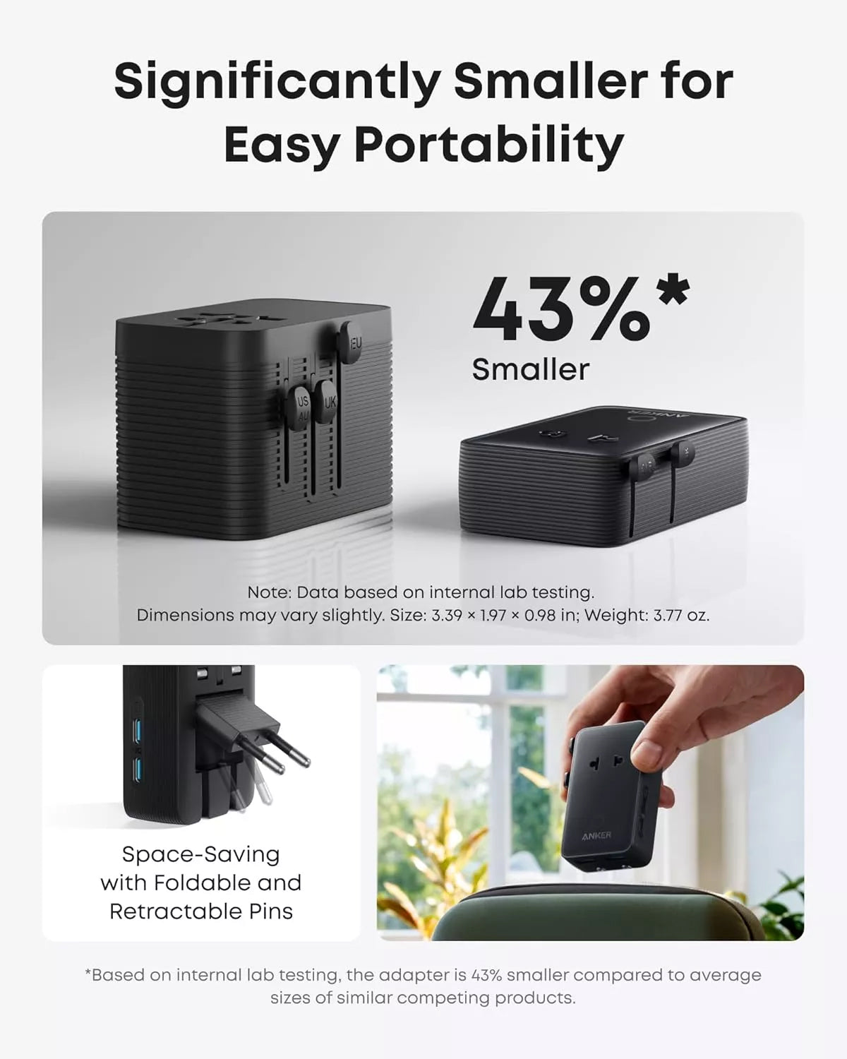 Anker Nano Travel Netzladegerät, 20W, 3A, 2 x USB-A - 2 x USB-C, Schwarz A9215H11