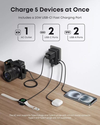 Anker Nano Travel Netzladegerät, 20W, 3A, 2 x USB-A - 2 x USB-C, Schwarz A9215H11