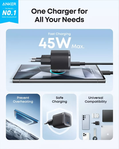 Anker Nano Netzladegerät, 45W, 3A, 1 x USB-C, Schwarz A2692L11