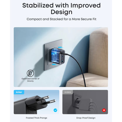 Anker Nano Network Charger, 70W, 3.5A, 1 x USB-A - 2 x USB-C, Black A121AL11