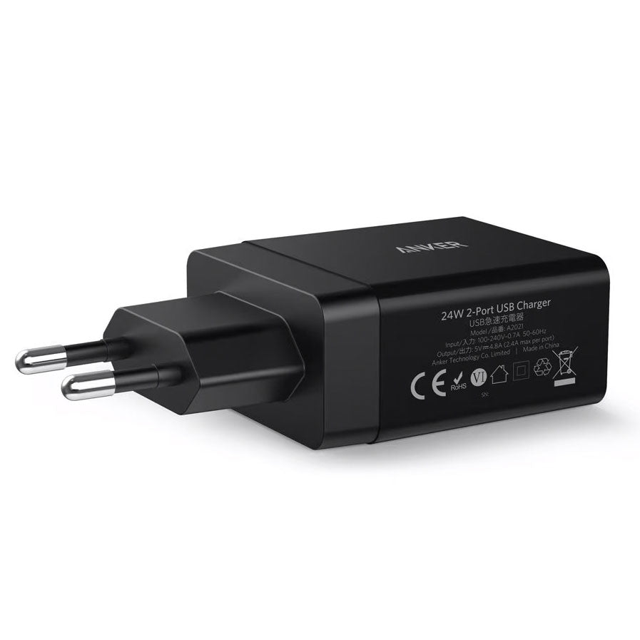 Anker PowerPort Network Charger, 24W, 2.4A, 2 x USB-A, Black A2021L11