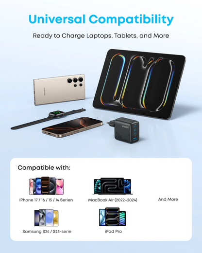 Anker Zolo Netzladegerät, 70W, 1 x USB-A - 3 x USB-C, Schwarz A121CG11