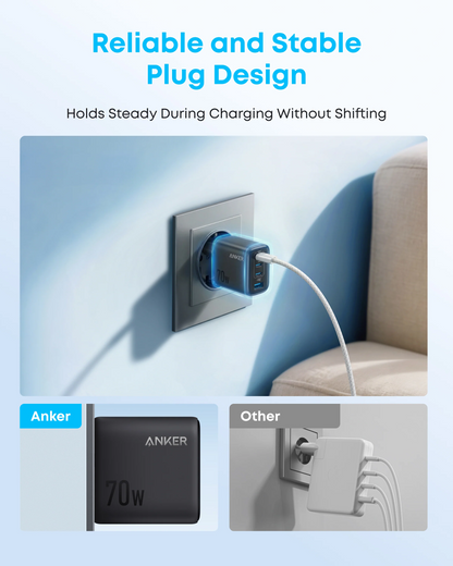 Anker Zolo Netzladegerät, 70W, 1 x USB-A - 3 x USB-C, Schwarz A121CG11