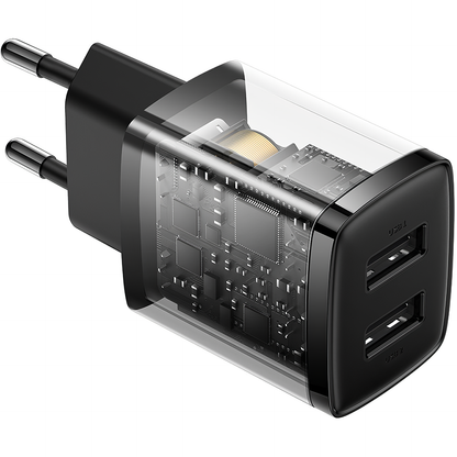 Baseus Compact Network Charger, 10,5 W, 2,1 A, 2 x USB-A, Schwarz CCXJ010201