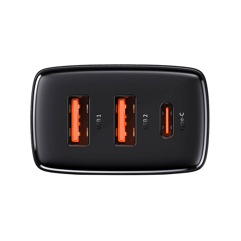 Baseus Kompaktes Netzwerkladegerät, 30 W, 3 A, 1 x USB-C – 2 x USB-A, Schwarz CCXJ-E01