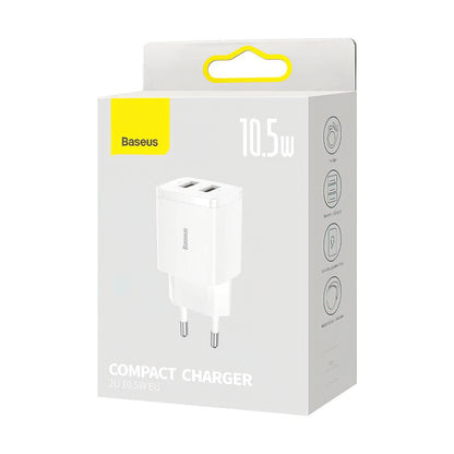 Baseus Compact Netzladegerät, 10.5W, 2.1A, 2 x USB-A, Weiß CCXJ010202