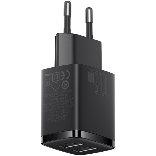 Baseus Kompaktes Netzwerk-Ladegerät, 10.5W, 2.1A, 2 x USB-A, Schwarz CCXJ010201 