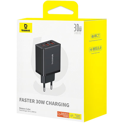 Baseus Cube Network Charger, 30W, 3A, 1 x USB-C - 2 x USB-A, Black P10111402113-00