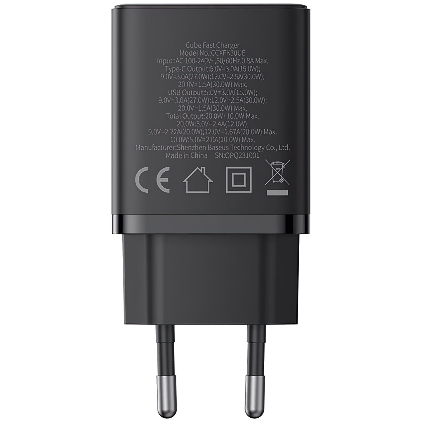 Baseus Cube Network Charger, 30W, 2.4A, 1 x USB-A - 1 x USB-C, Black P10111404113-00