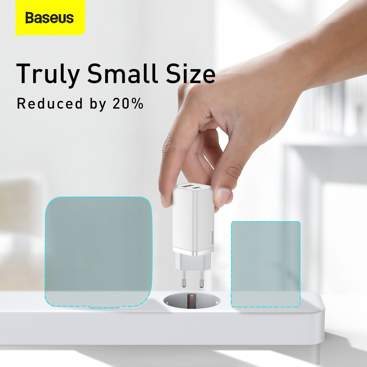 Baseus GaN2 Lite Power Adapter, 65W, 3A, 1 x USB-A - 1 x USB-C, White CCGAN2L-B02