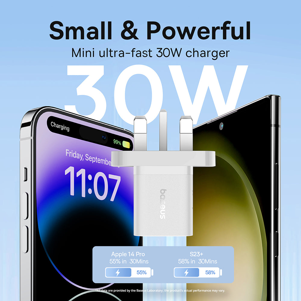 Netzladegerät Baseus GaN5 UK, 30W, 3A, 1 x USB-C, Weiß P10110906213-00