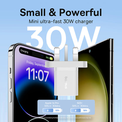 Netzladegerät Baseus GaN5 UK, 30W, 3A, 1 x USB-C, Weiß P10110906213-00