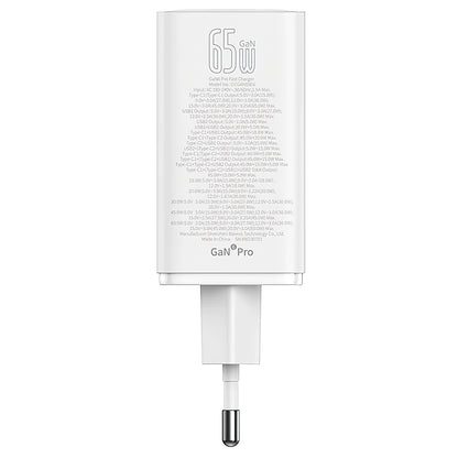 Baseus GaN6 Pro Power Adapter, 65W, 3.25A, 2 x USB-A - 2 x USB-C, White