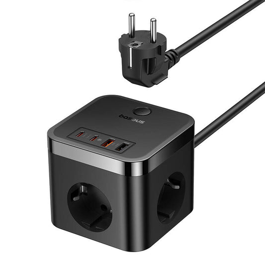 Netzwerk-Ladegerät Baseus PowerCombo Cube, 30W, 3A, 2 x USB-A - 2 x USB-C - 3 x Schuko, Schwarz E00066400117-00 