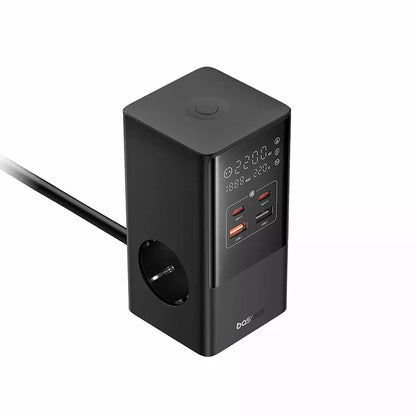 Baseus PowerCombo Netzwerkladegerät, 35 W, 5 A, 2 x USB-A – 2 x USB-C – 3 x Schuko, Schwarz E00023606113-00