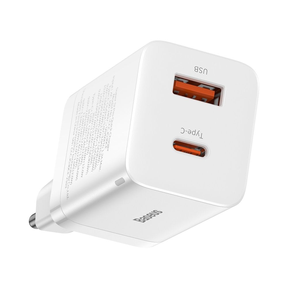 Baseus Super Si Pro Network Charger, 30W, 3A, 1 x USB-A - 1 x USB-C, White CCSUPP-E02